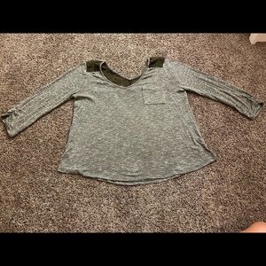 Green blouse with lace detail